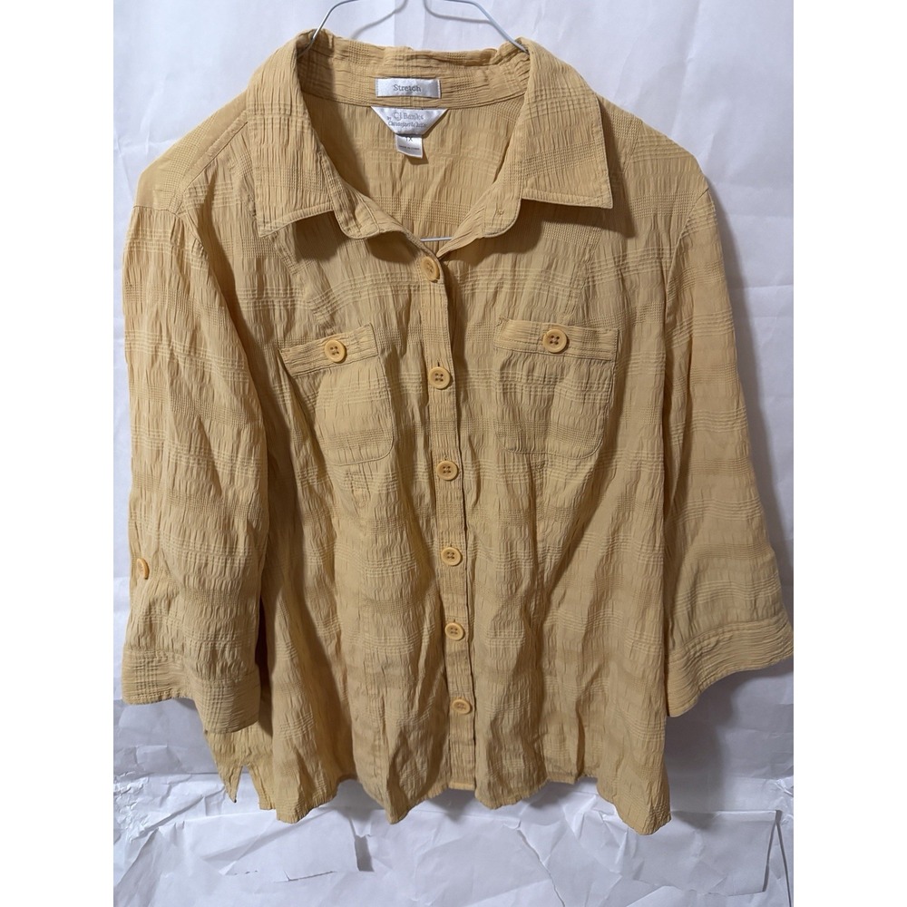 CJ banks Yellow 1x Stretch Button Up